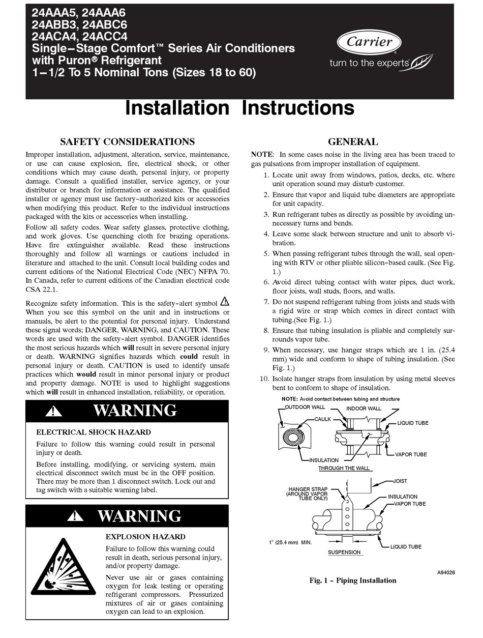 CARRIER SINGLESTAGE COMFORT SERIES AIR CONDITIONER INSTALLATION
