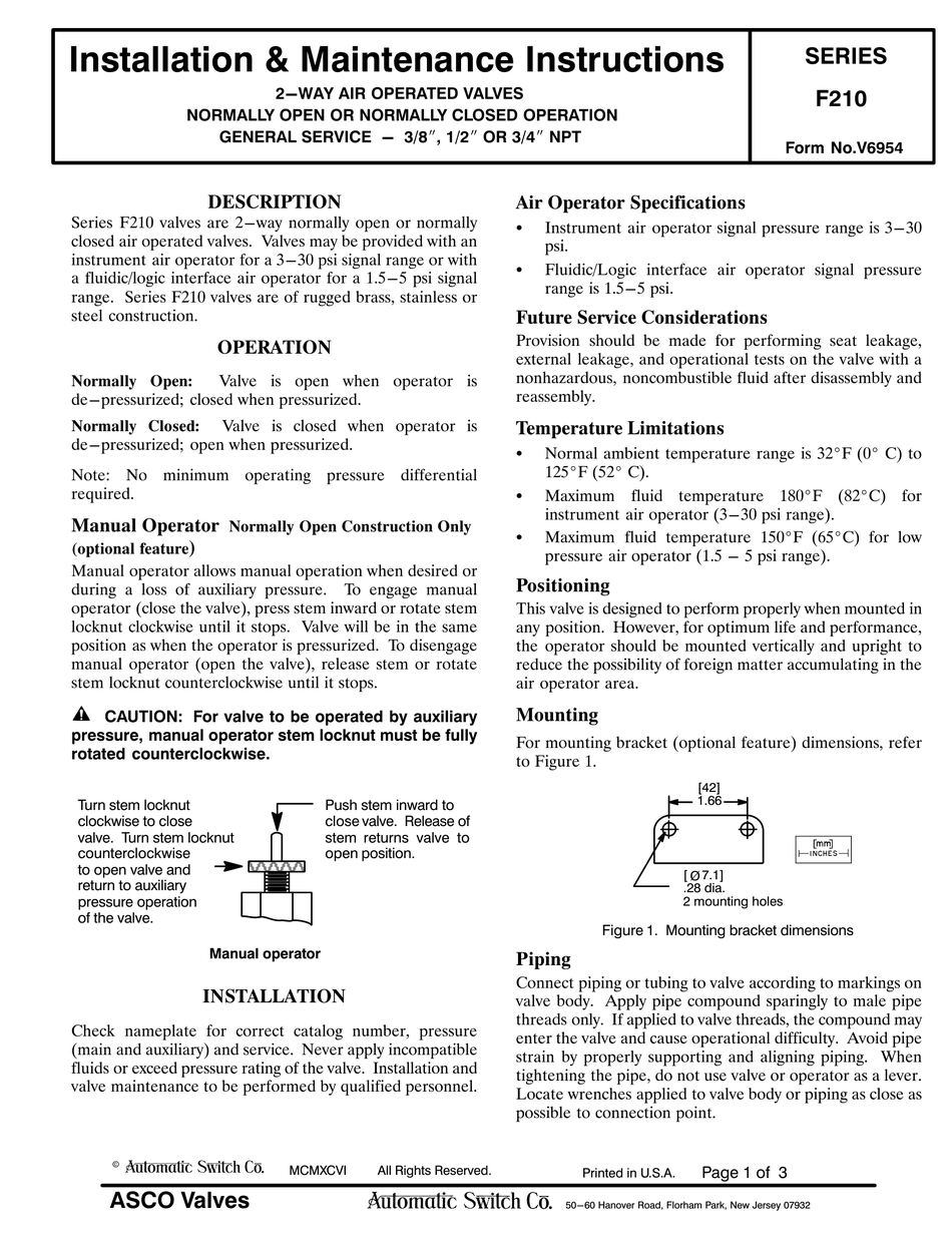 Asco F210 Series Installation And Maintenance Instructions Pdf Download Manualslib 9179