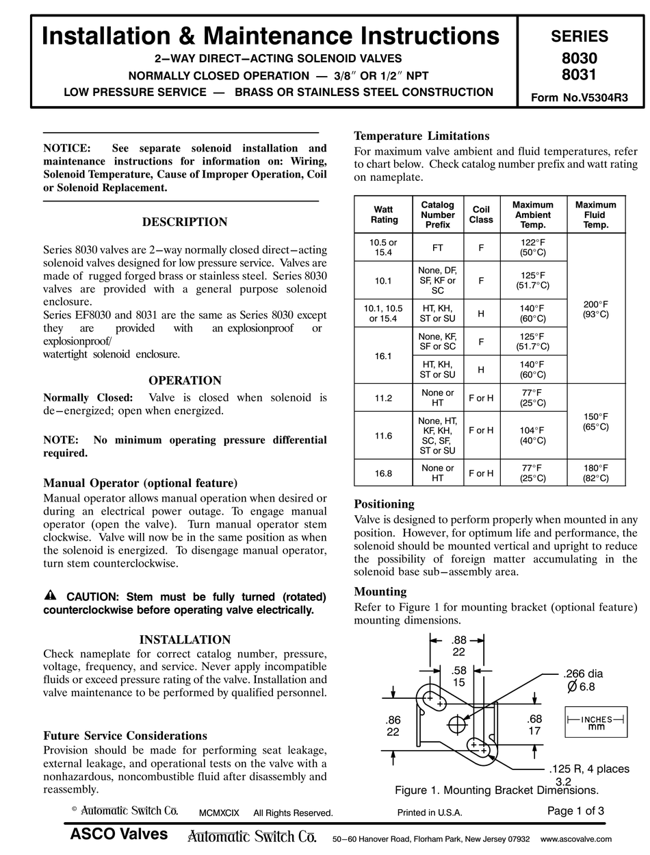 Asco 8030 Series Installation And Maintenance Instructions Pdf Download Manualslib 3060