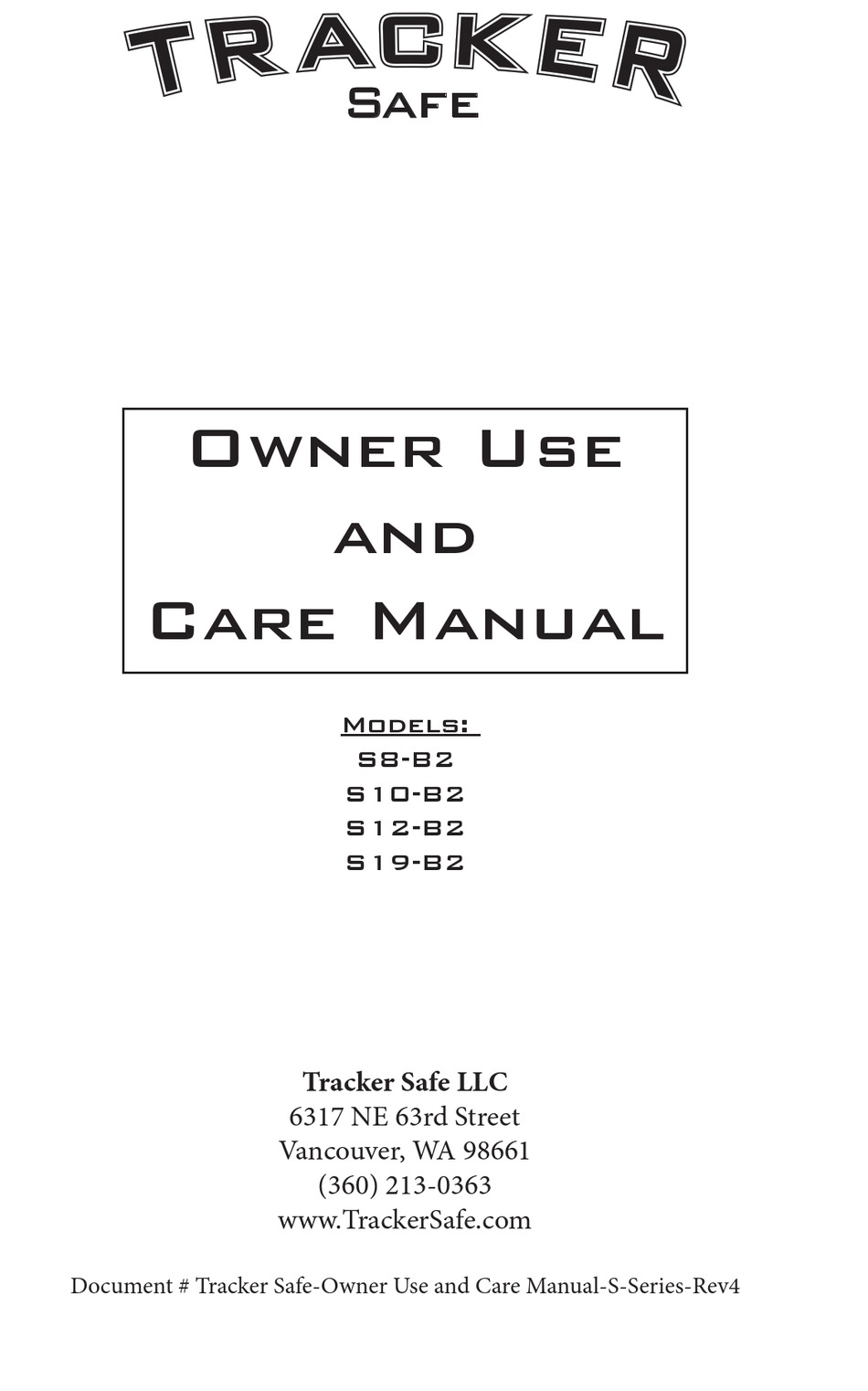 TRACKER SAFE S SERIES SAFE OWNER'S USE AND CARE MANUAL | ManualsLib