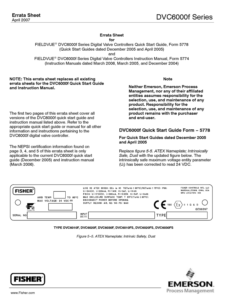 Emerson Fisher Fieldvue Dvc6030f Instruction Manual Pdf Download 