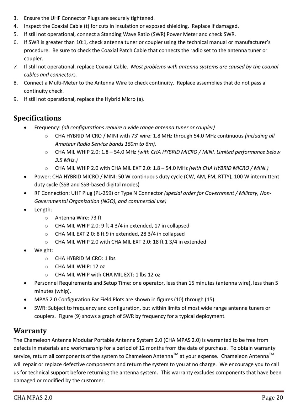 Specifications Warranty Chameleon Antenna CHA MPAS 2.0