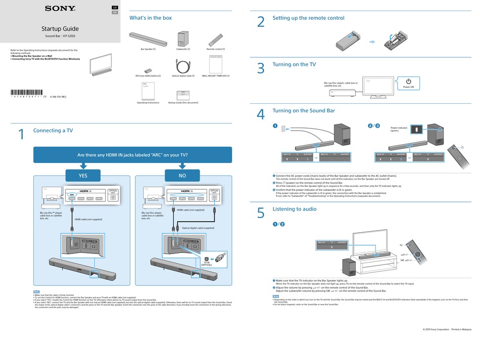 SONY HT-S350 STARTUP MANUAL Pdf Download | ManualsLib