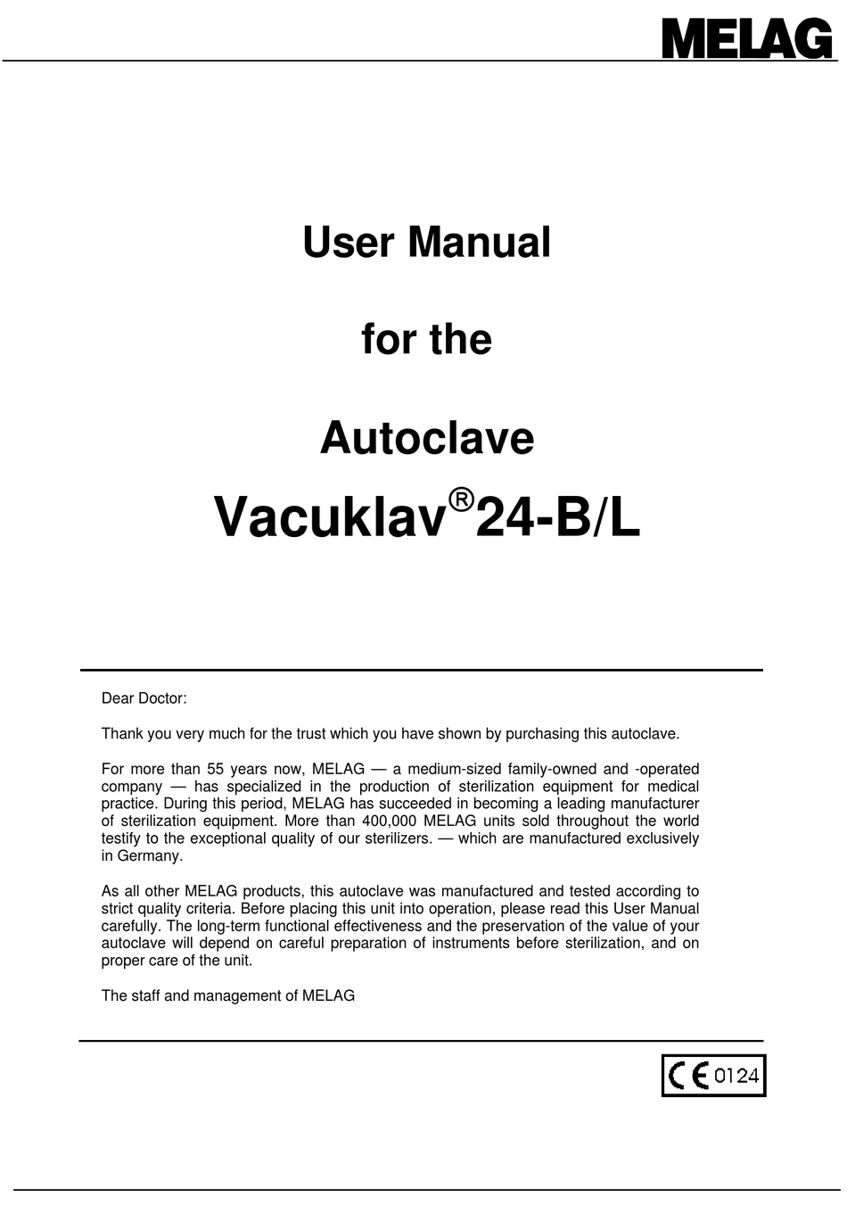 MELAG VACUKLAV 24-B/L USER MANUAL Pdf Download | ManualsLib