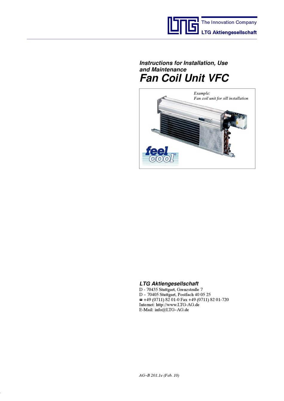 LTG VFC INSTRUCTIONS FOR INSTALLATION, USE AND MAINTENANCE MANUAL Pdf