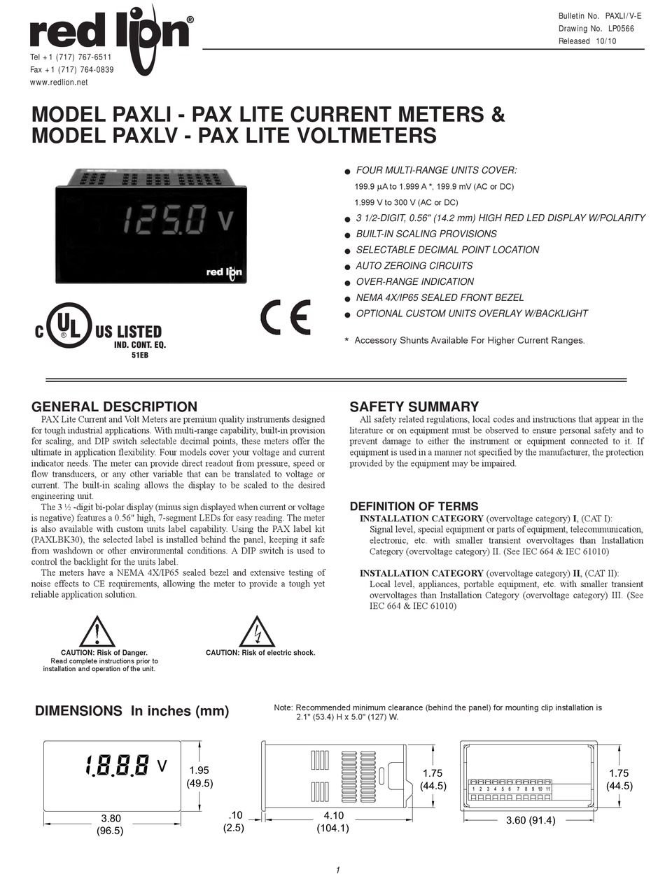 RED LION PAXLI DATA SHEET / MANUAL Pdf Download | ManualsLib