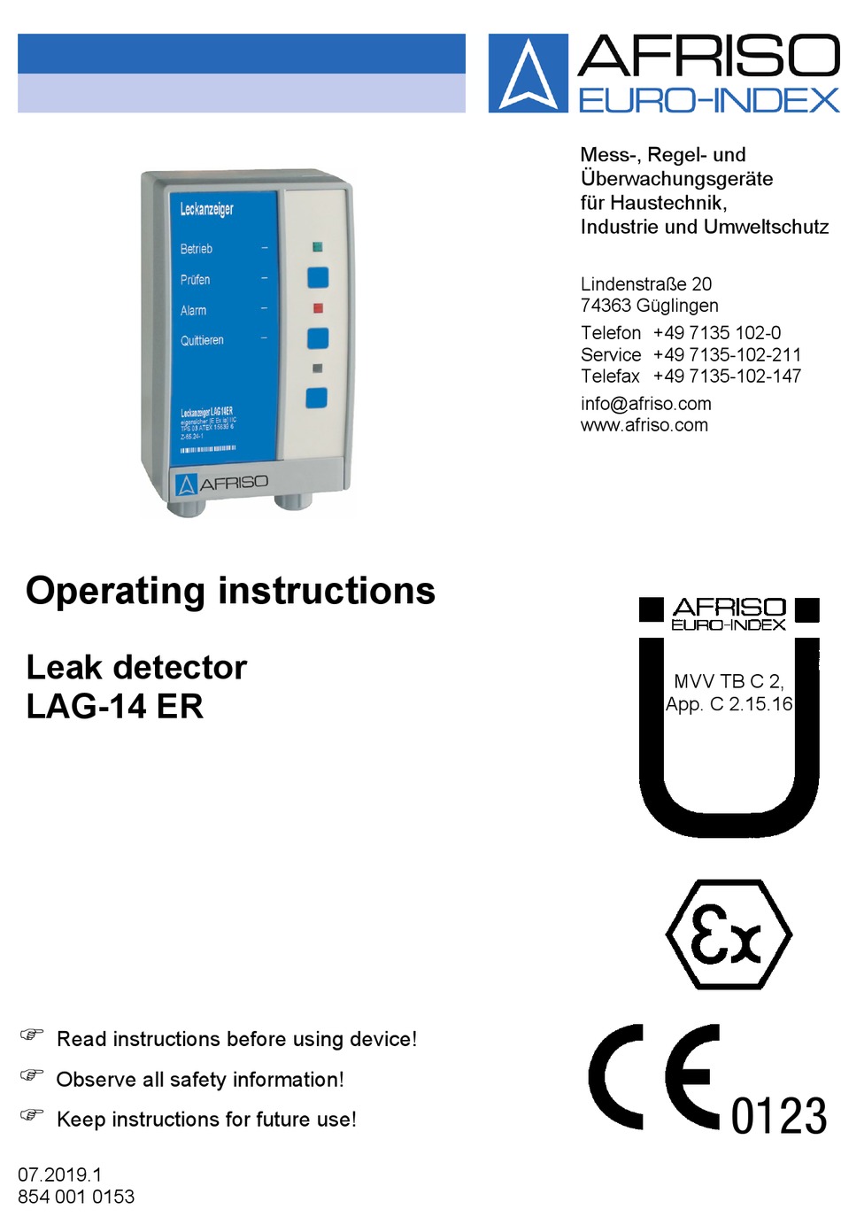 AFRISO EURO-INDEX LAG-14 ER OPERATING INSTRUCTIONS MANUAL Pdf Download