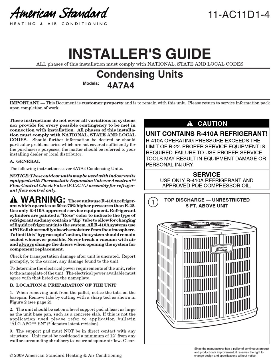 American Standard Air Conditioner Manual