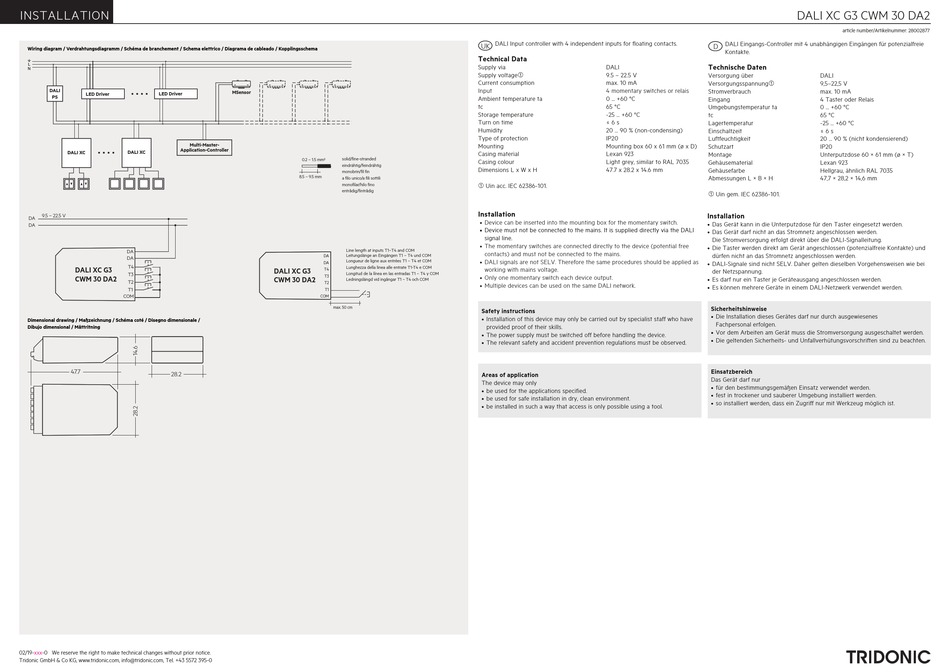 TRIDONIC DALI XC G3 CWM 30 DA2 INSTALLATION Pdf Download | ManualsLib