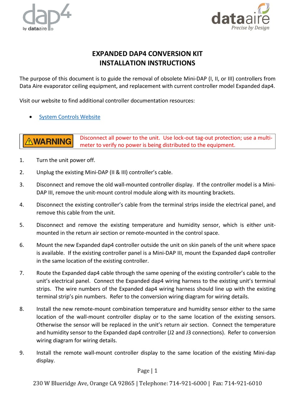 DATA AIRE DAP4 INSTALLATION INSTRUCTIONS Pdf Download ManualsLib