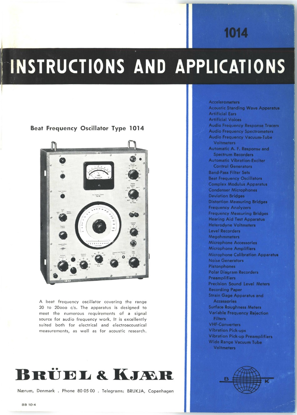 BRÜEL & KJÆR 1014 INSTRUCTION & APPLICATION Pdf Download | ManualsLib