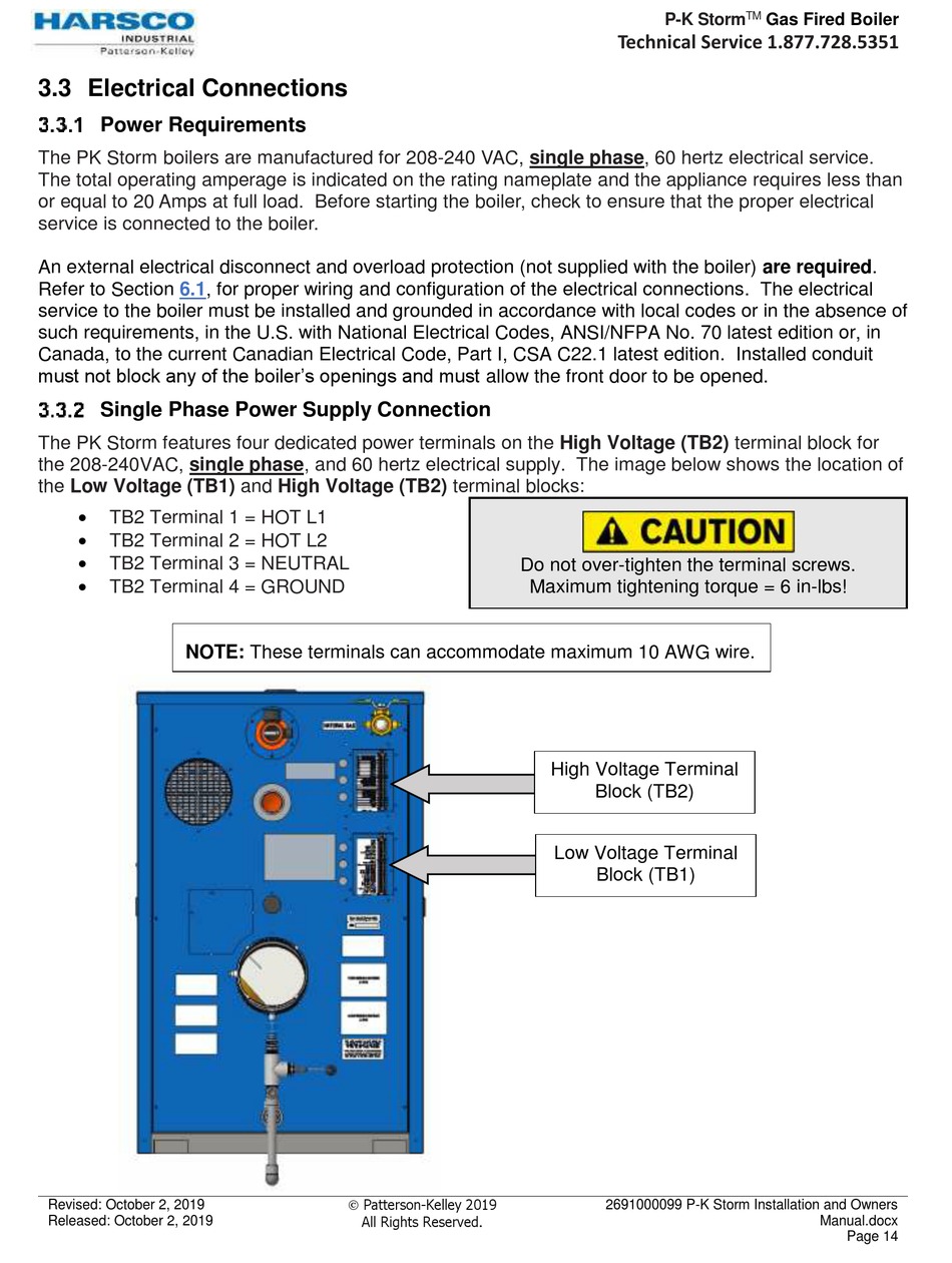 Electrical Connections; Power Requirements; Single Phase Power Supply