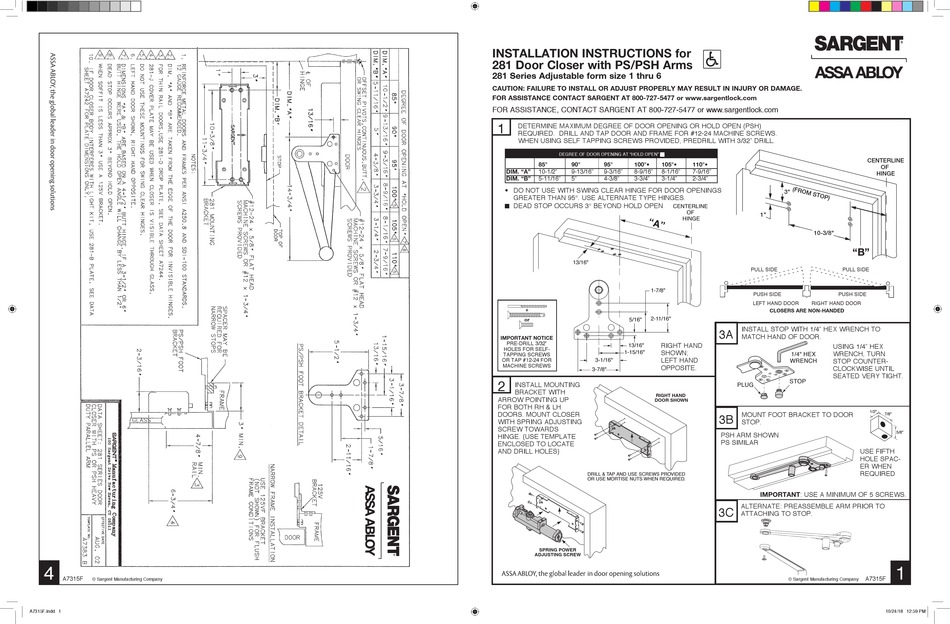 ASSA ABLOY SARGENT 281 SERIES INSTALLATION INSTRUCTIONS Pdf Download ...