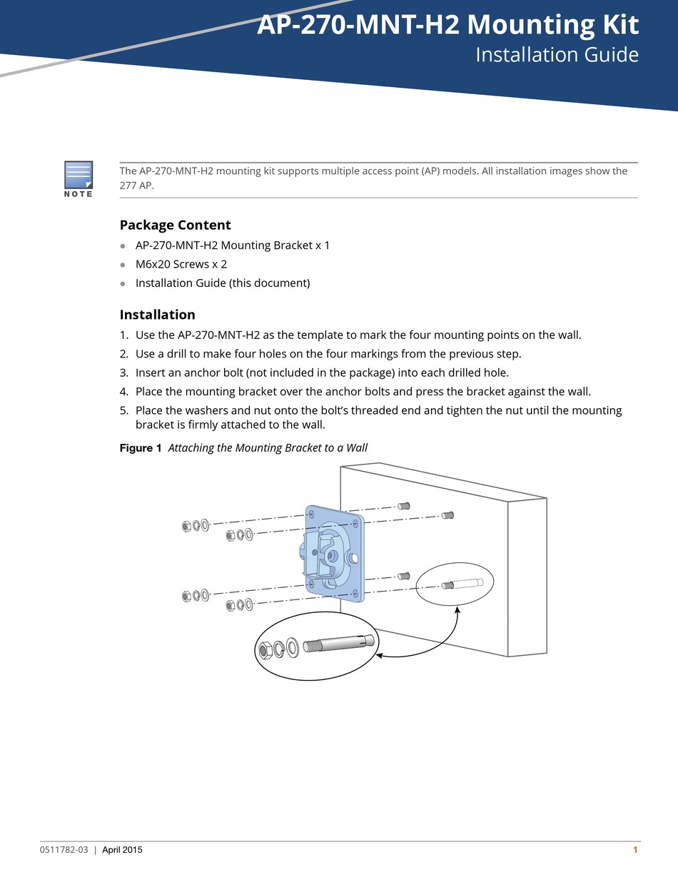 ARUBA AP-270-MNT-H2 INSTALLATION MANUAL Pdf Download | ManualsLib