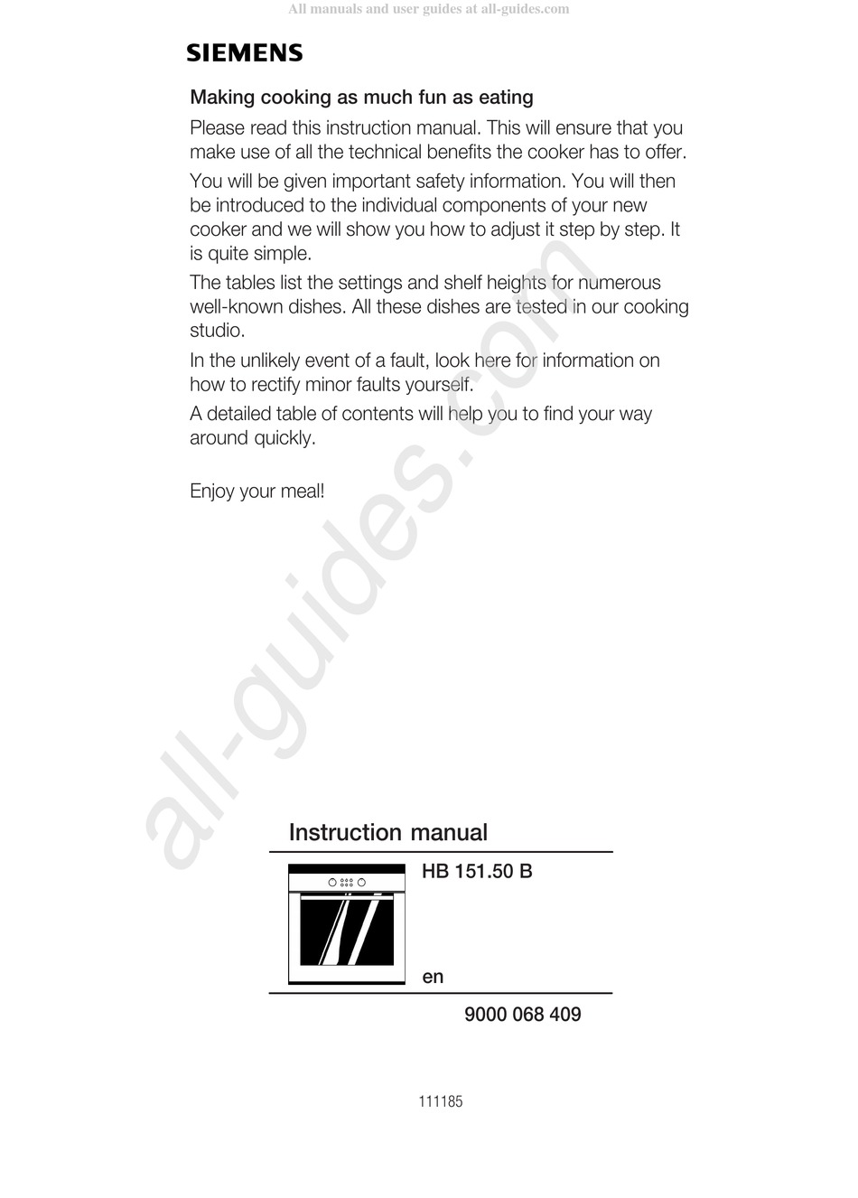 SIEMENS HB 151.50 B INSTRUCTION MANUAL Pdf Download | ManualsLib