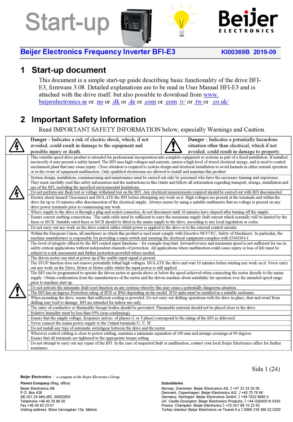 BEIJER ELECTRONICS BFI-E3 SERIES STARTUP MANUAL Pdf Download | ManualsLib