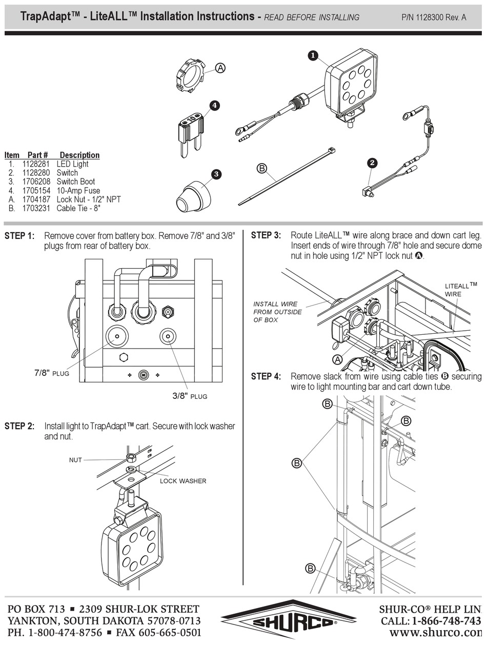 SHURCO TRAPADAPT LITEALL INSTALLATION INSTRUCTIONS Pdf Download ...