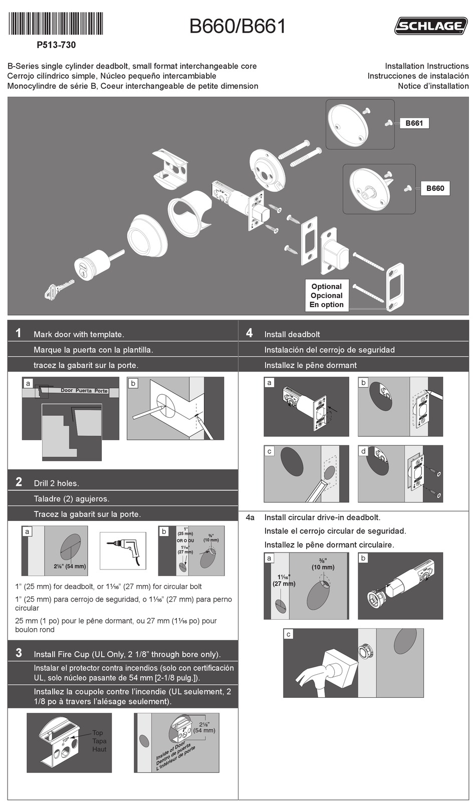 SCHLAGE B660 INSTALLATION INSTRUCTIONS Pdf Download | ManualsLib