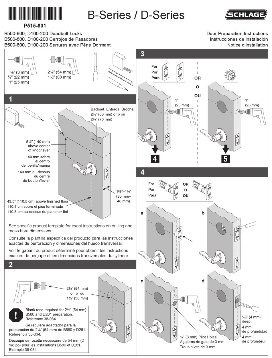 SCHLAGE B SERIES DOOR PREPARATION INSTRUCTIONS Pdf Download | ManualsLib