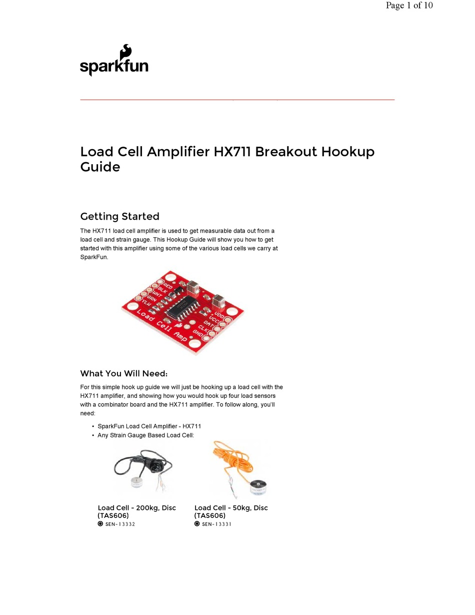 Load Cell Amplifier HX711 Breakout Hookup Guide - SparkFun Learn