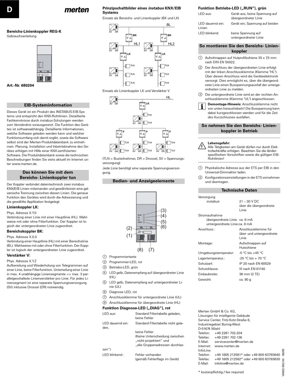 MERTEN Instabus EIB KNX Koppler REG-K Coupler Bereichs-/Linienkoppler Verstärker 