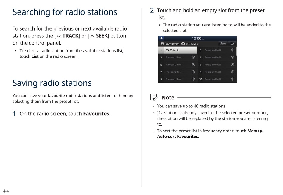 Searching For Radio Stations; Saving Radio Stations - Hyundai KONA Electric  User Manual [Page 48] | ManualsLib
