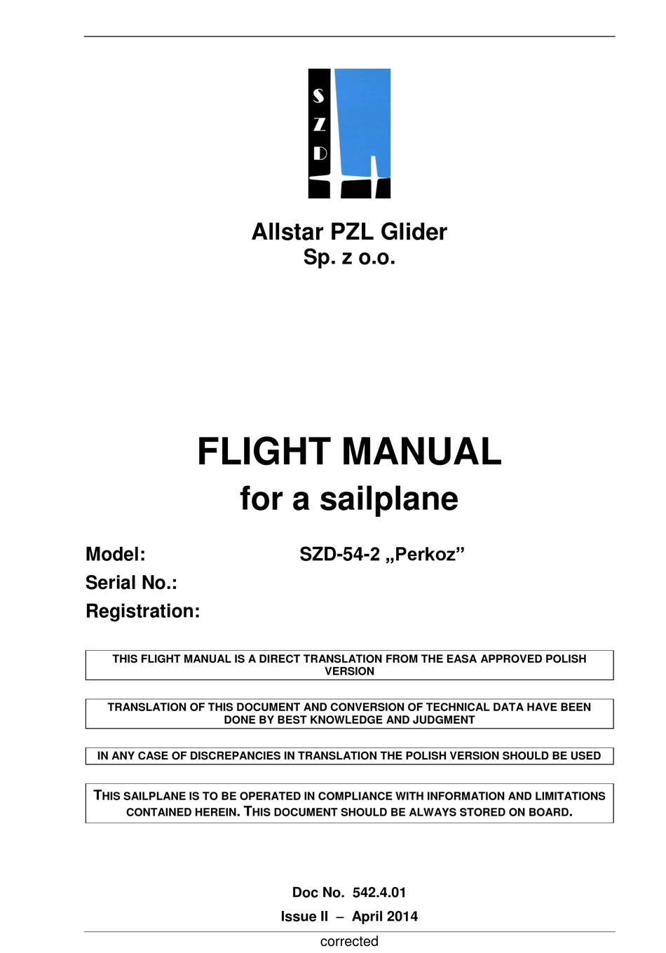 ALLSTAR PZL GLIDER SZD-54-2 PERKOZ FLIGHT MANUAL Pdf Download | ManualsLib