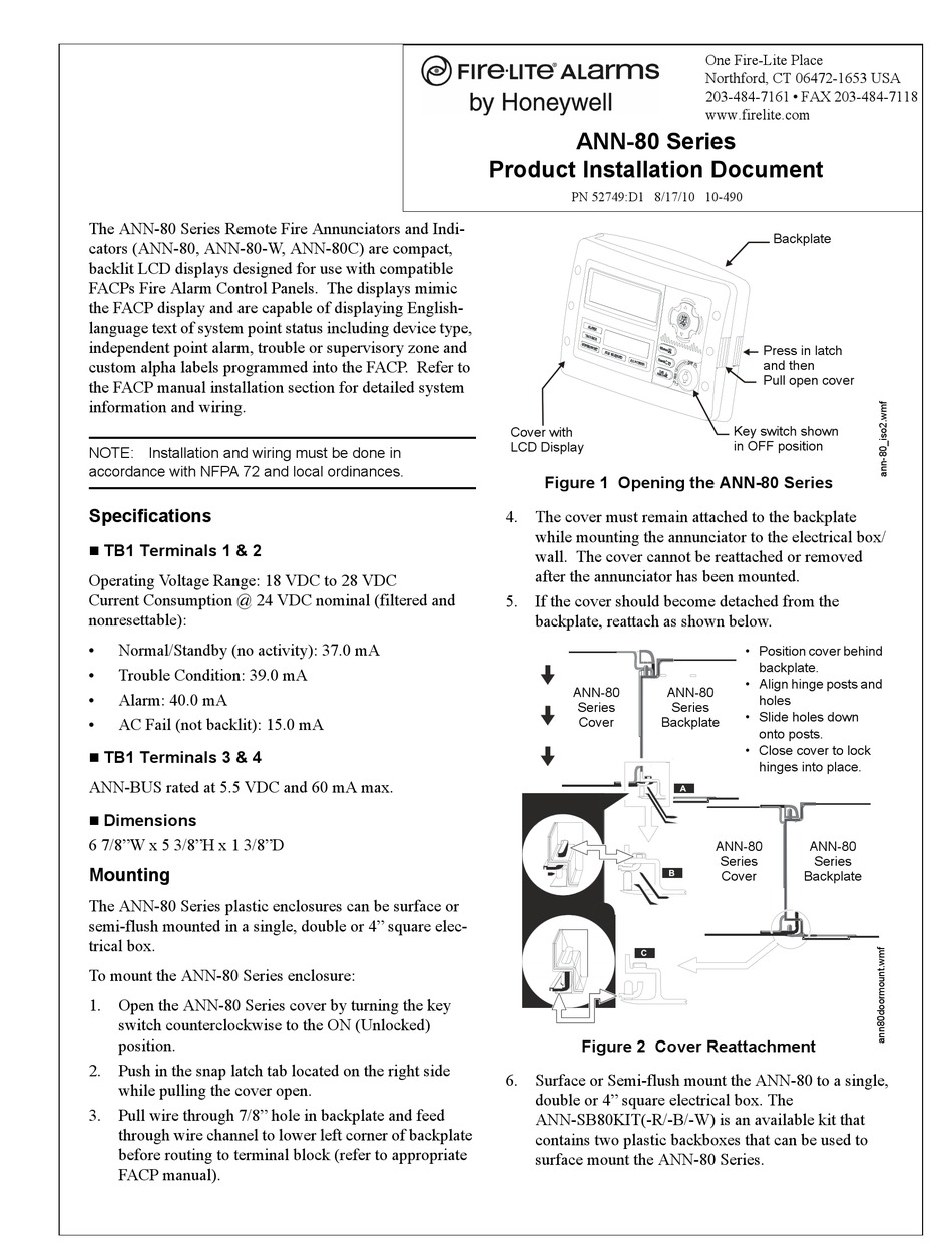 Honeywell Fire Lite Alarms Ann 80 Series Product Installation Document Pdf Download Manualslib 6961