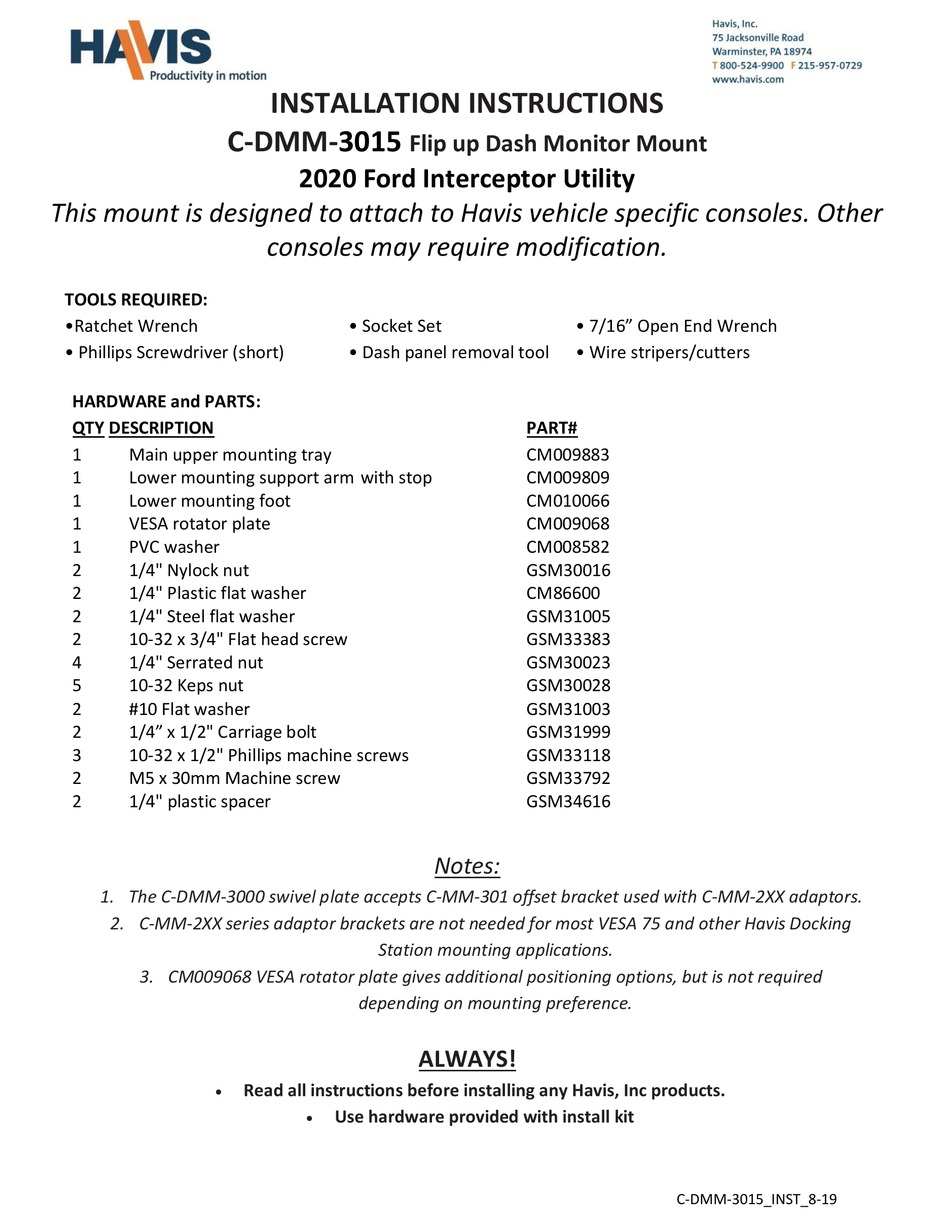 HAVIS C DMM 3015 INSTALLATION INSTRUCTIONS Pdf Download ManualsLib