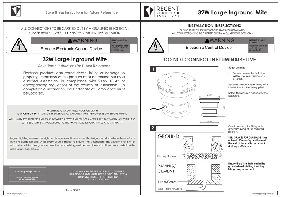 Regent 32w Large Inground Mite Installation Instructions Pdf Download 