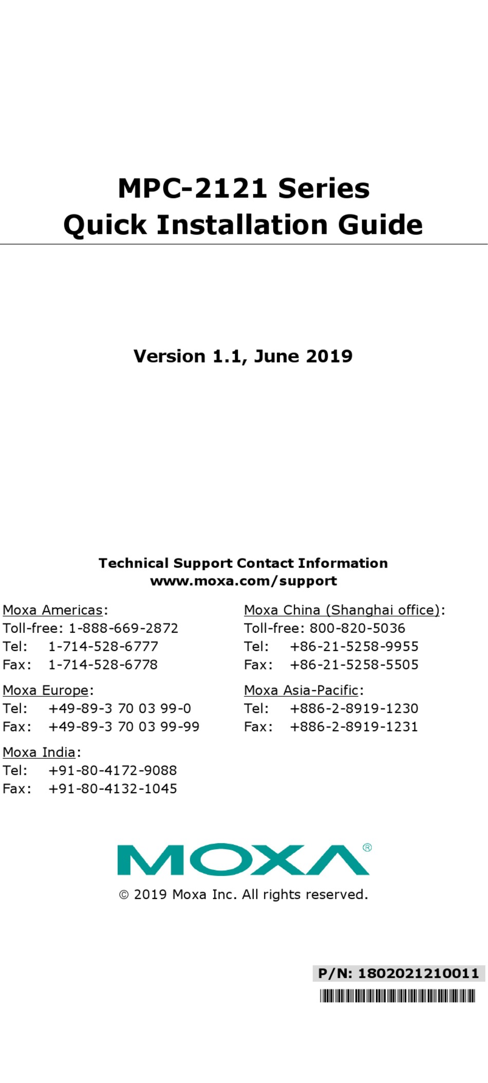 MOXA TECHNOLOGIES MPC-2121 SERIES QUICK INSTALLATION MANUAL Pdf ...