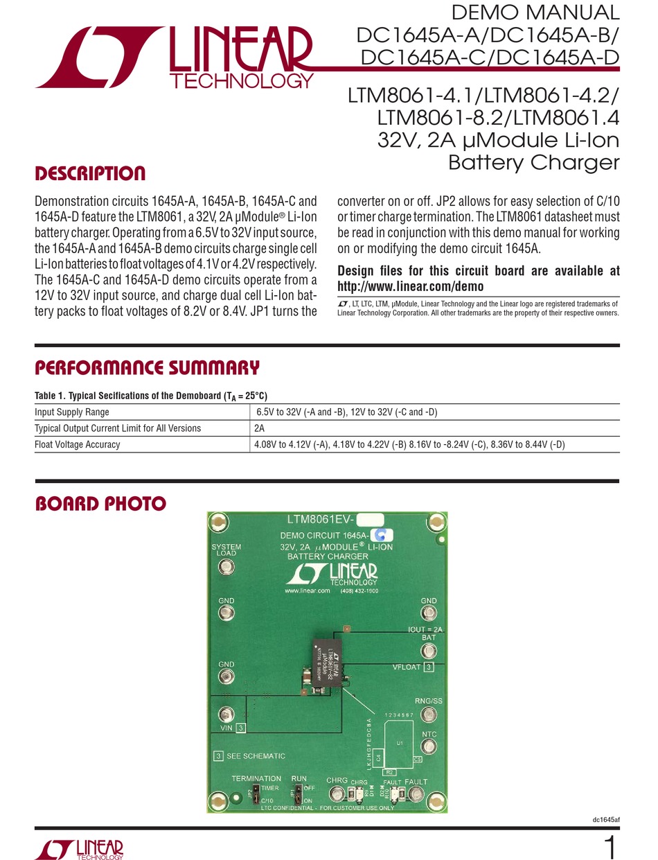 LINEAR TECHNOLOGY DC1645A-A DEMO MANUAL Pdf Download | ManualsLib