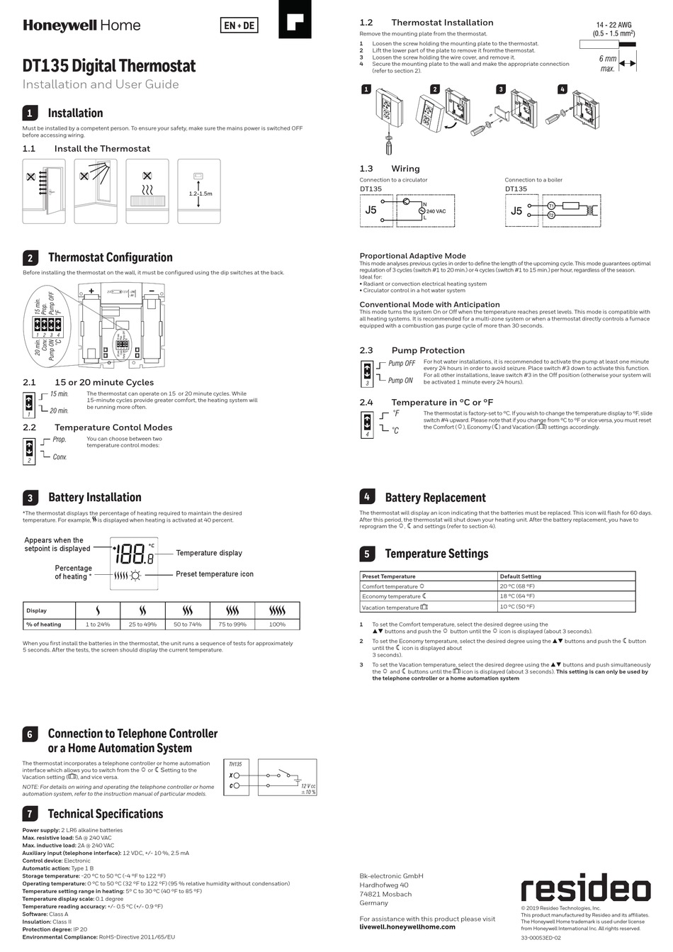 HONEYWELL HOME DT135 INSTALLATION AND USER MANUAL Pdf Download ManualsLib