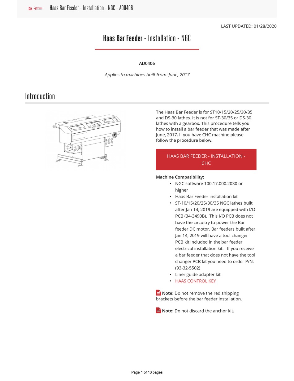 HAAS BAR FEEDER INSTALLATION MANUAL Pdf Download | ManualsLib