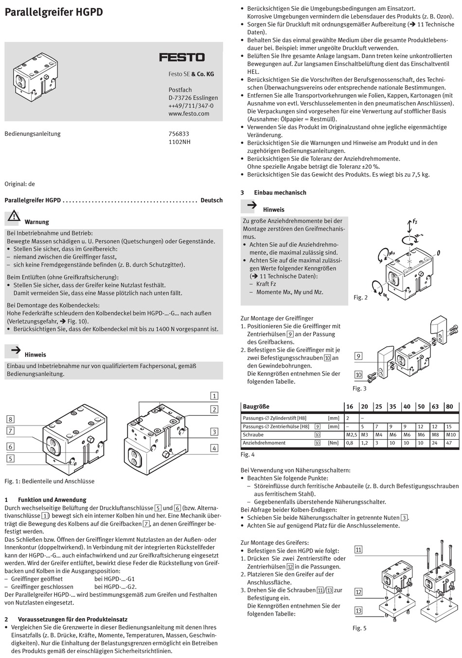 FESTO HGPD OPERATING INSTRUCTIONS Pdf Download | ManualsLib