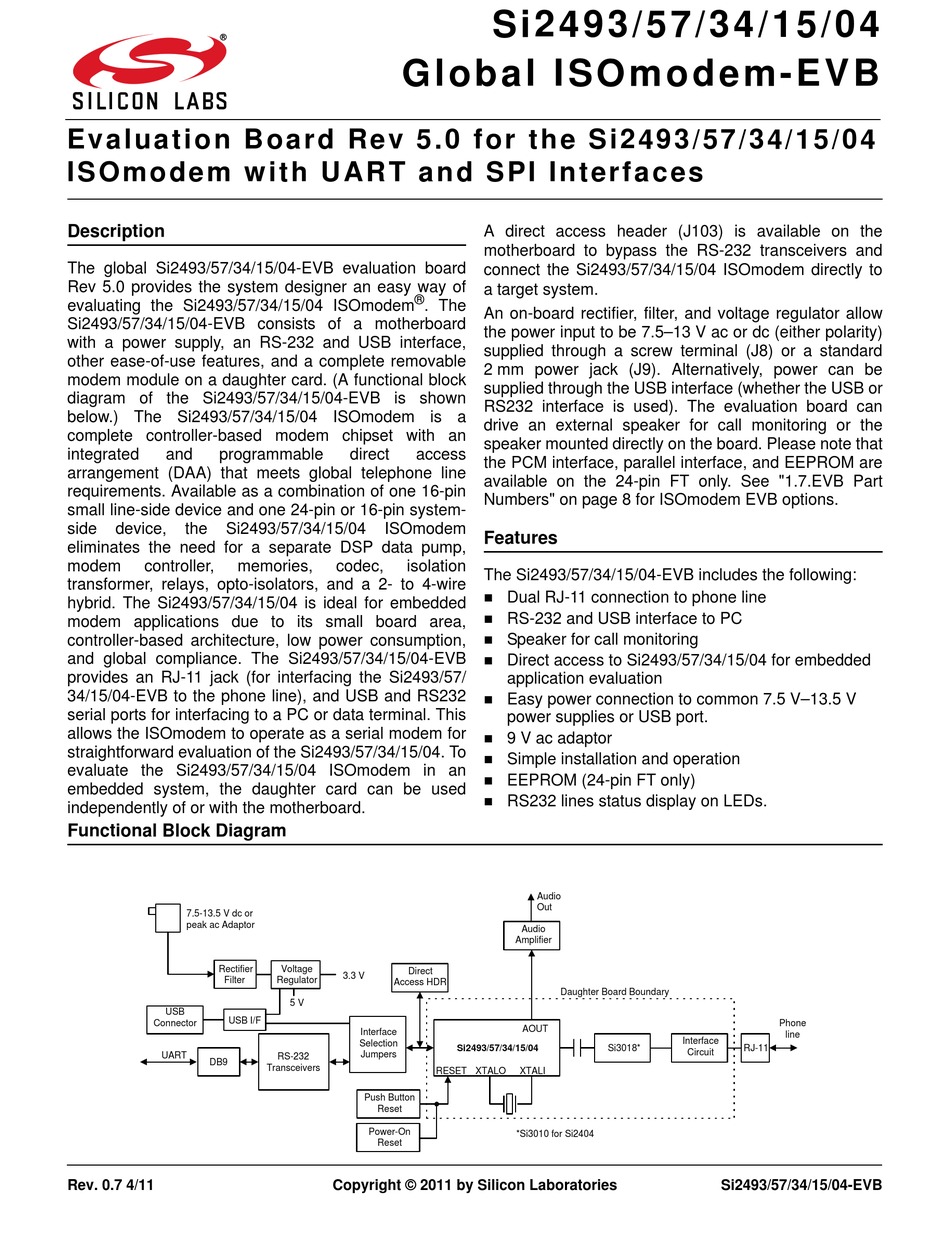 SILICON LABORATORIES SI2493/57/34/15/04-EVB MANUAL Pdf Download ...