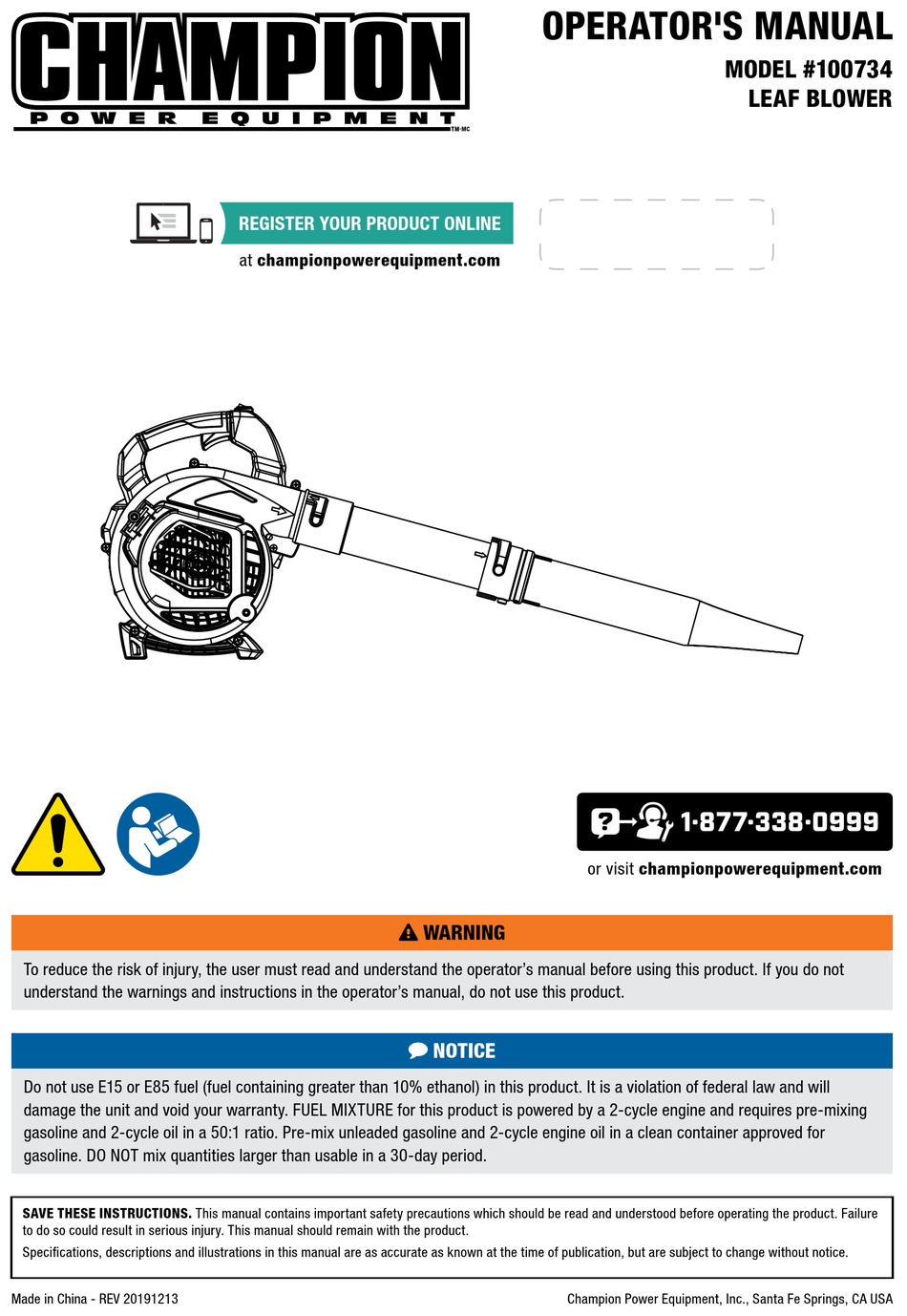 CHAMPION POWER EQUIPMENT 100734 OPERATOR'S MANUAL Pdf Download | ManualsLib