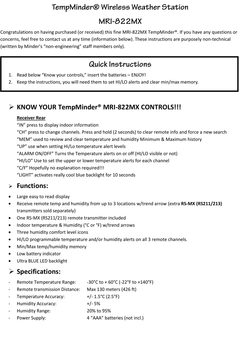 TempMinder Fridge and Freezer Thermometer Installation Instructions 