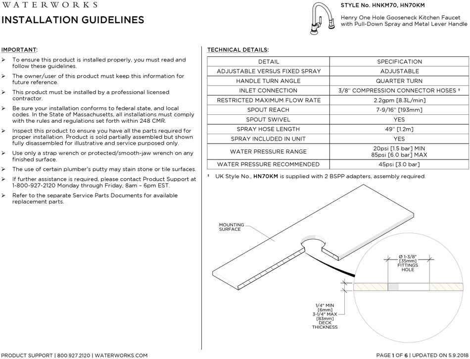 WATERWORKS HENRY HNKM70 INSTALLATION MANUALLINES Pdf Download | ManualsLib