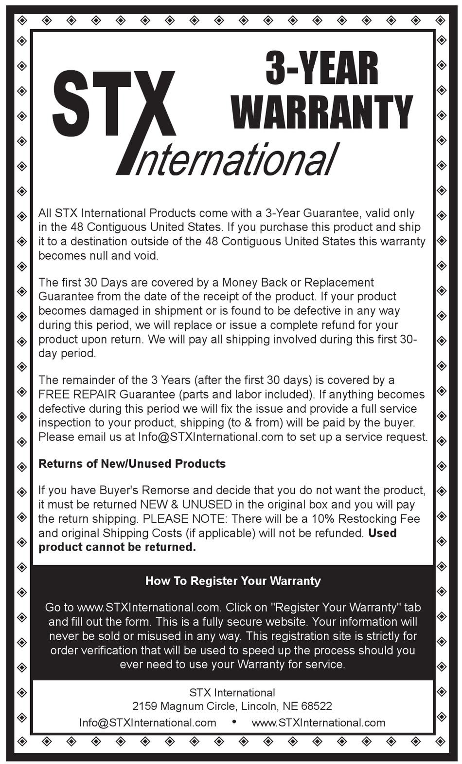 Year Warranty - STX International Dehydra 600W-SST Instruction Manual [Page  15] | ManualsLib