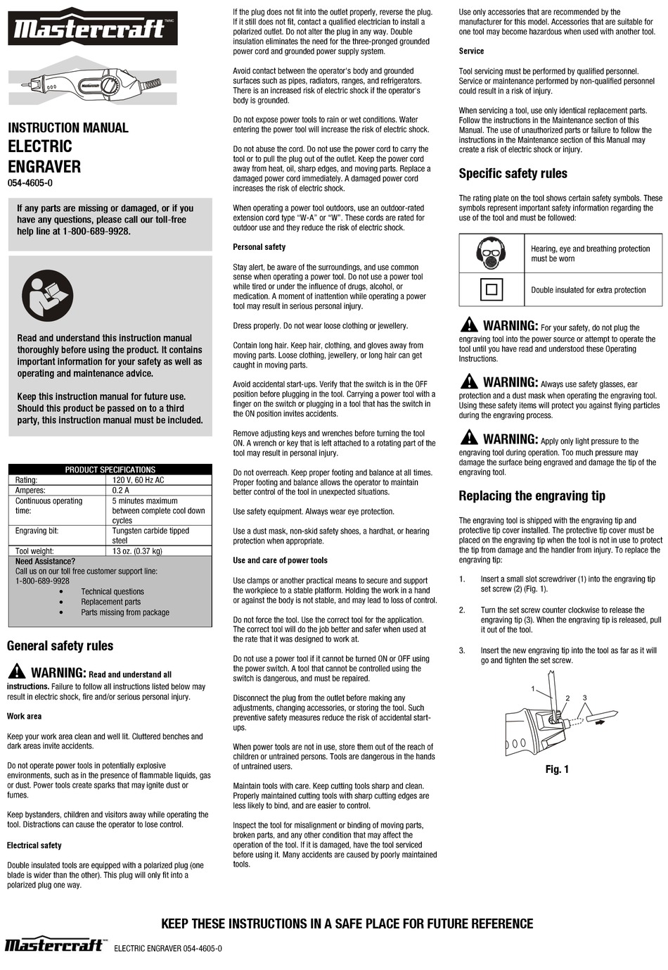 MASTERCRAFT 054-4605-0 INSTRUCTION MANUAL Pdf Download | ManualsLib