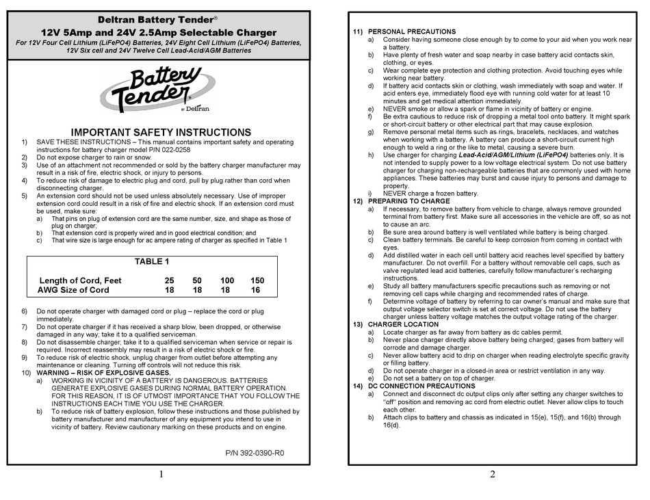 DELTRAN BATTERY TENDER MANUAL Pdf Download | ManualsLib