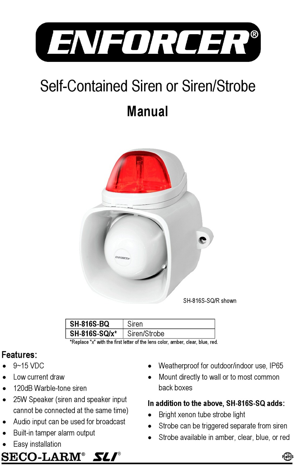 SECO-LARM ENFORCER SH-816S-SQ SERIES MANUAL Pdf Download | ManualsLib