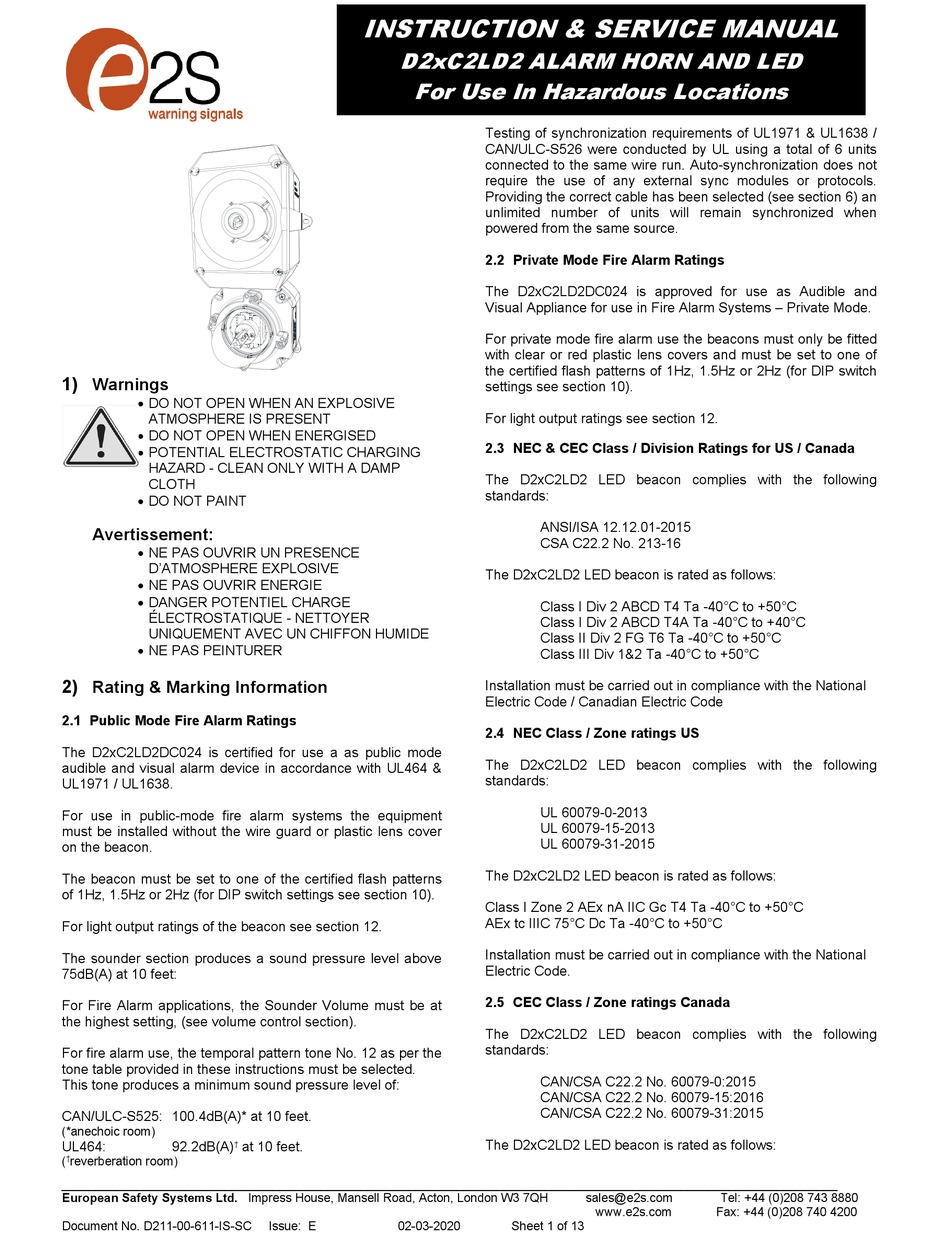 E2S D2XC2LD2 SERIES INSTRUCTIONS/SERVICE MANUAL Pdf Download | ManualsLib