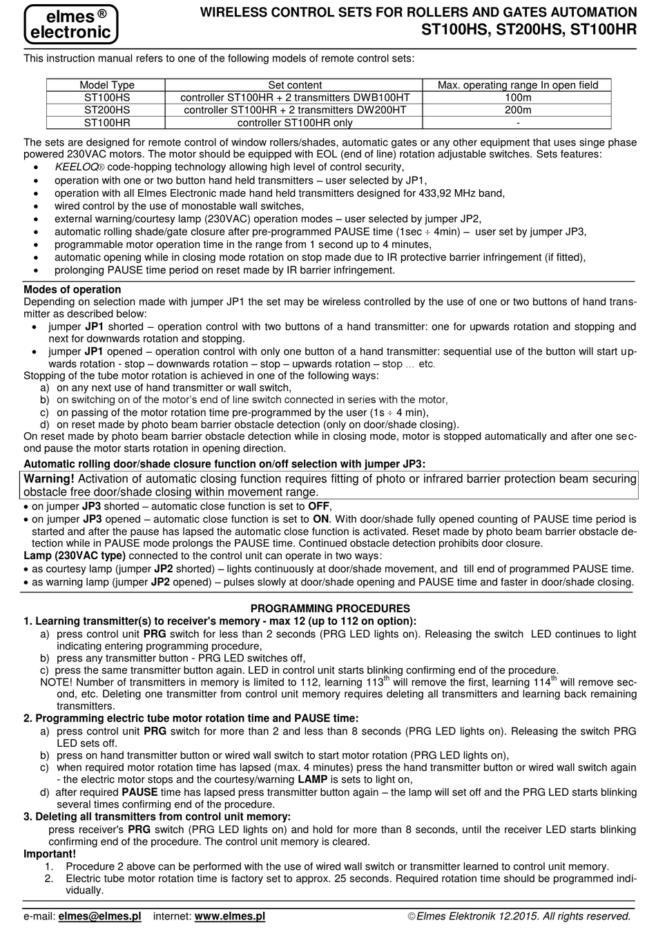 Elmes Electronic St100hs Instruction Manual Pdf Download 