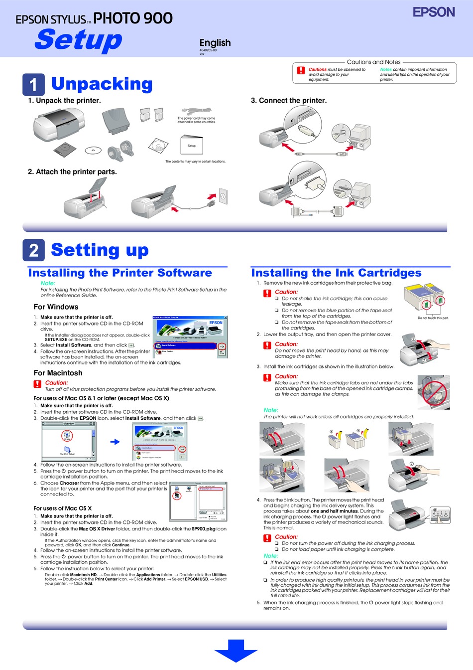 EPSON STYLUS PHOTO 900 SETUP Pdf Download | ManualsLib