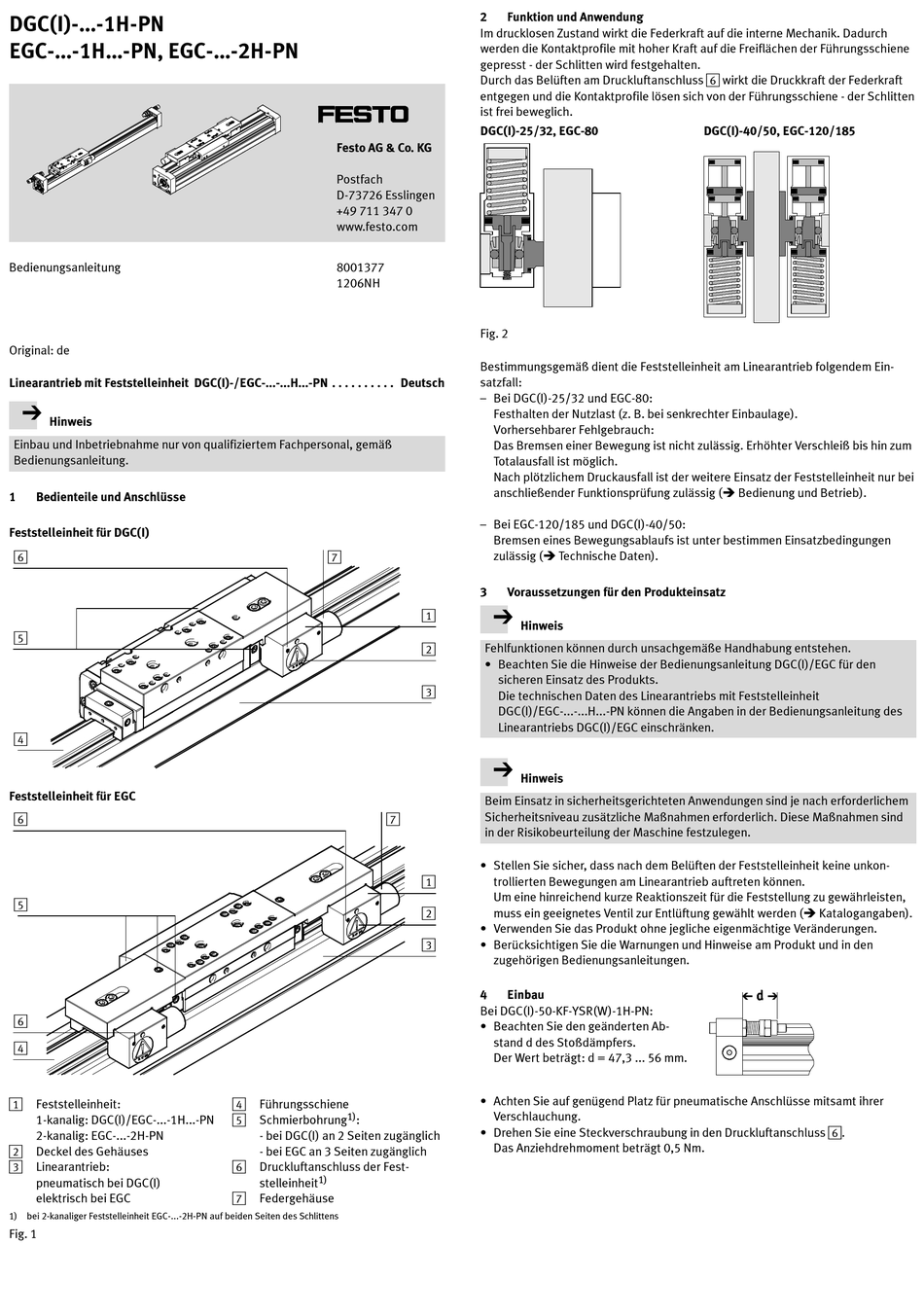 FESTO DGC 1H-PN SERIES OPERATING INSTRUCTIONS MANUAL Pdf Download ...