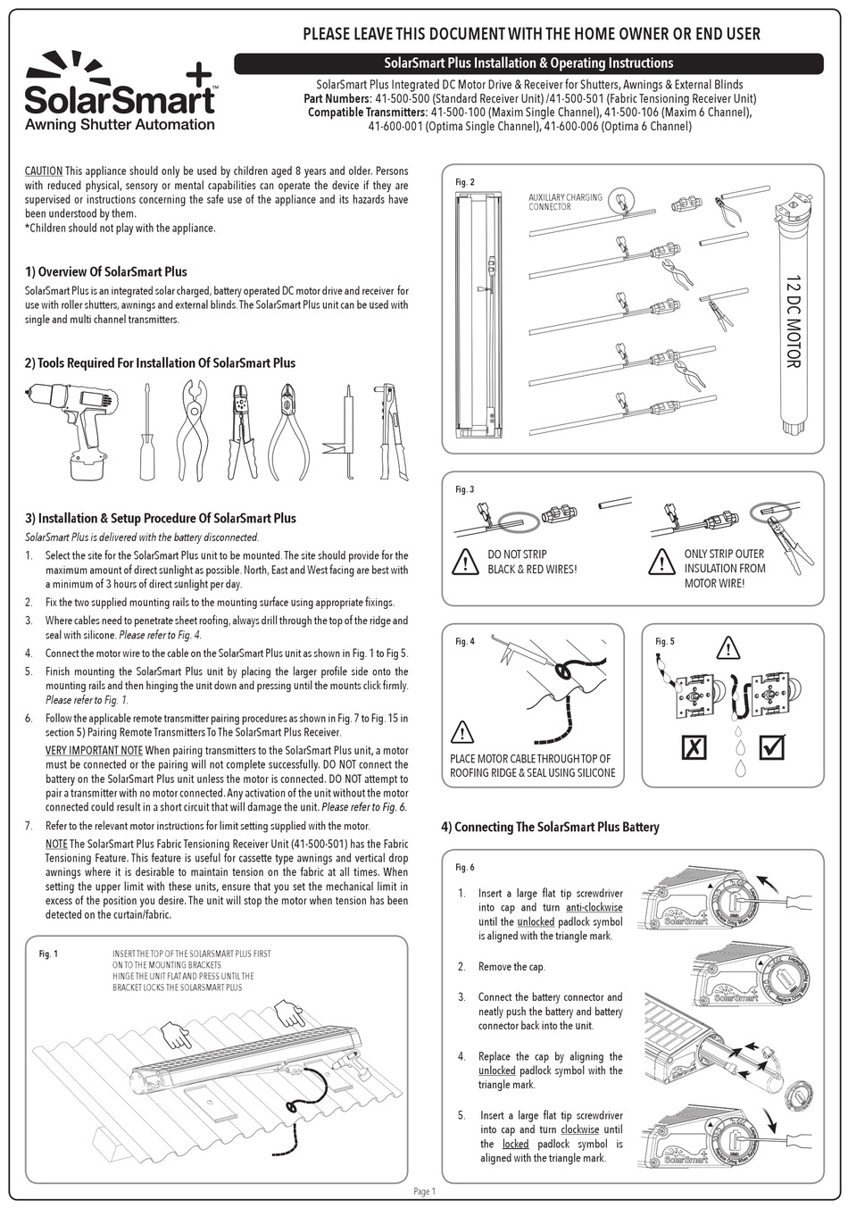 CW PRODUCTS SOLARSMART+ INSTALLATION & OPERATING INSTRUCTIONS Pdf ...