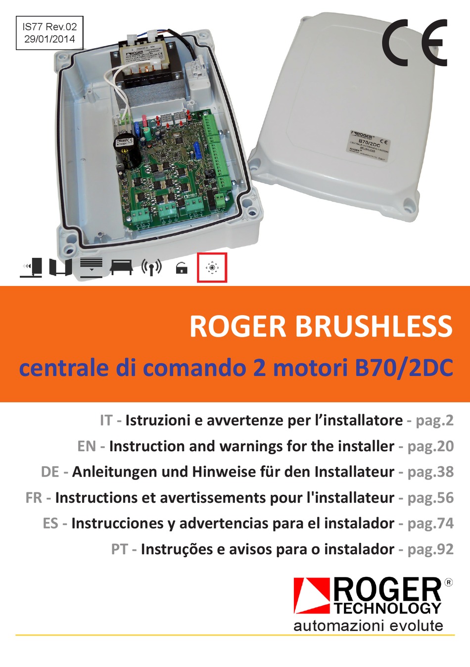 ROGER TECHNOLOGY BRUSHLESS B70/2DC INSTRUCTION AND WARNINGS FOR THE ...