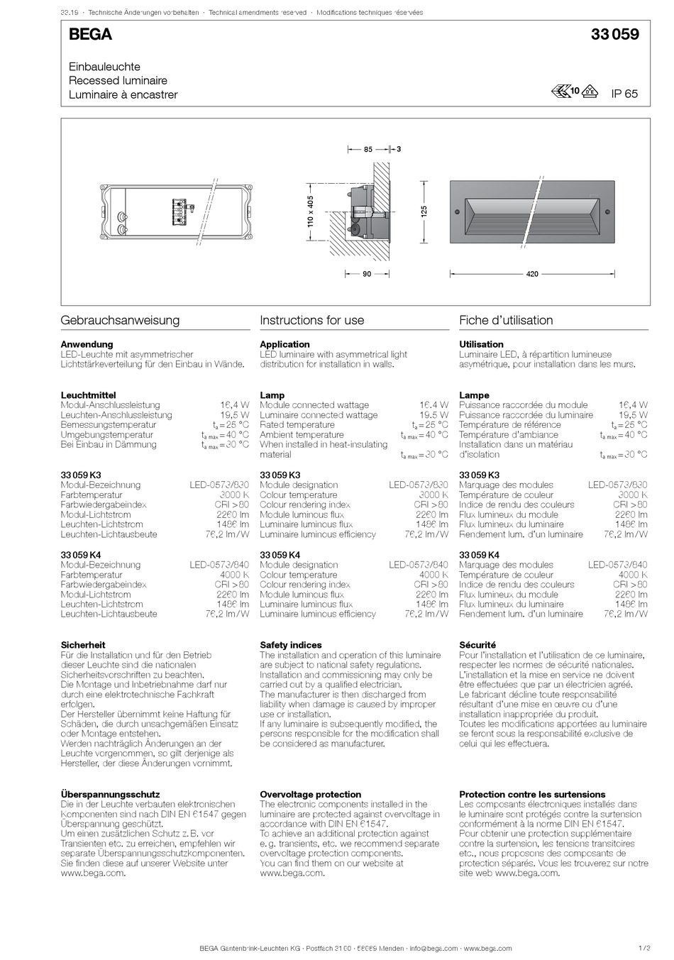 BEGA 33 059 INSTRUCTIONS FOR USE Pdf Download | ManualsLib